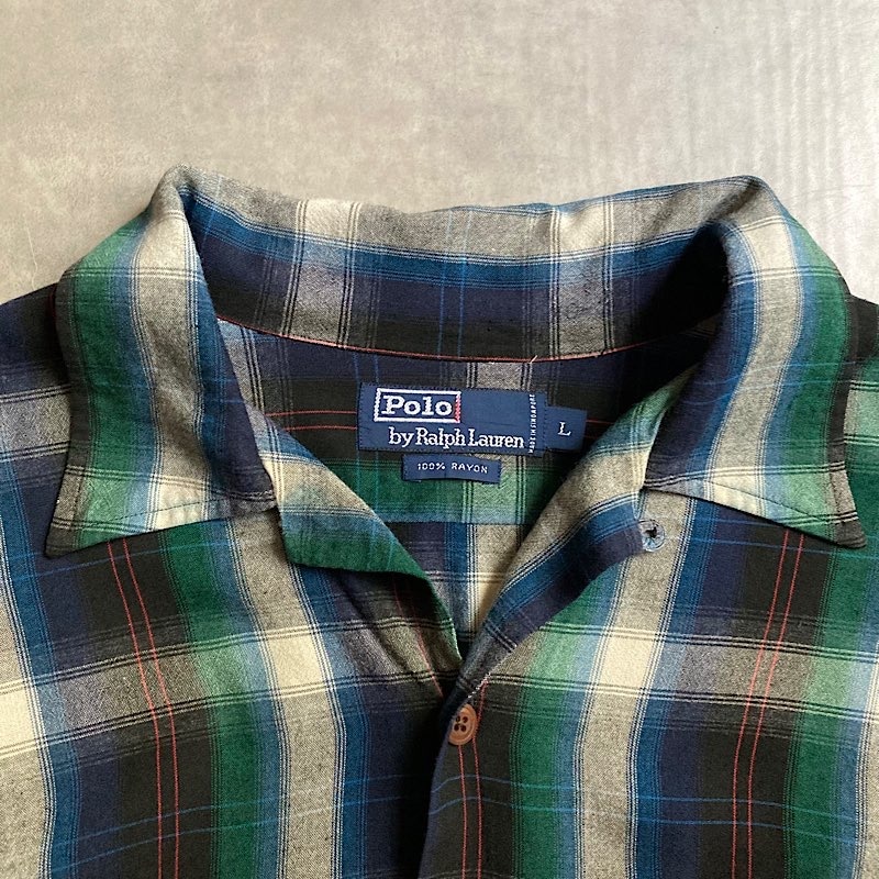 90's Polo Ralph Lauren Rayon Open Collar Ombre Check Shirts L 90