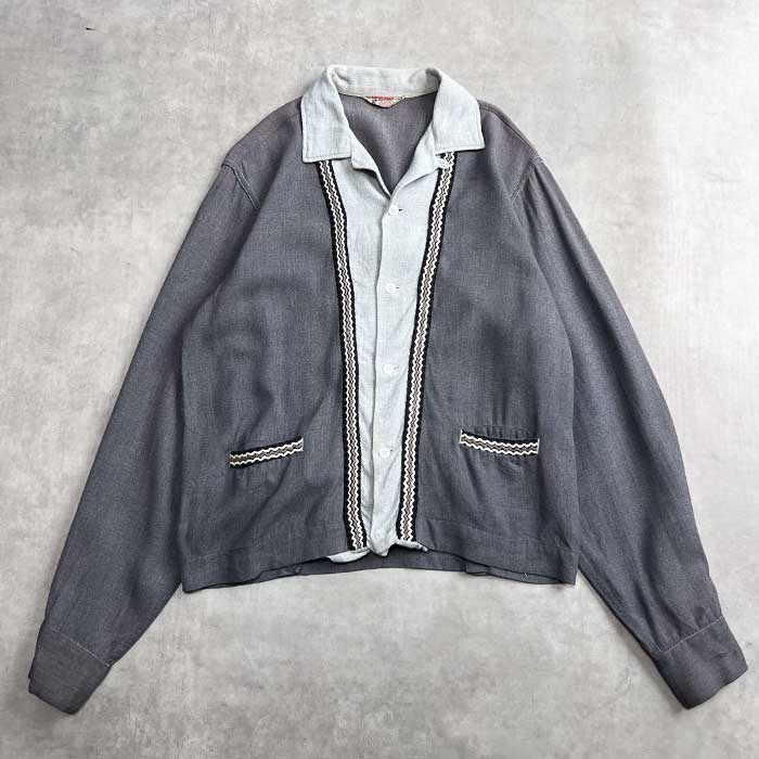 VINTAGE 50'S BUD BERMA OPEN COLLAR RAYON LONG SLEEVE SHIRTS Made