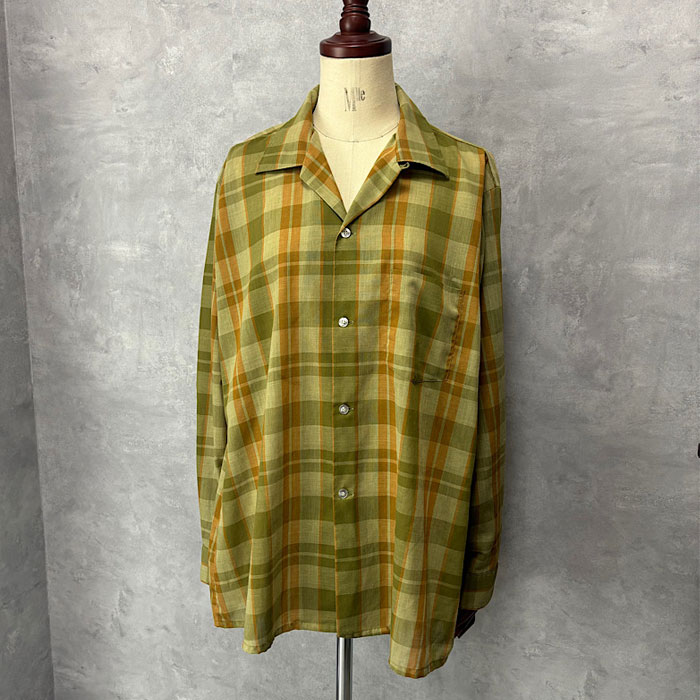 VINTAGE 60's ARROW DECTON PERMA IRON OPEN COLLAR LONG SLEEVE CHECK