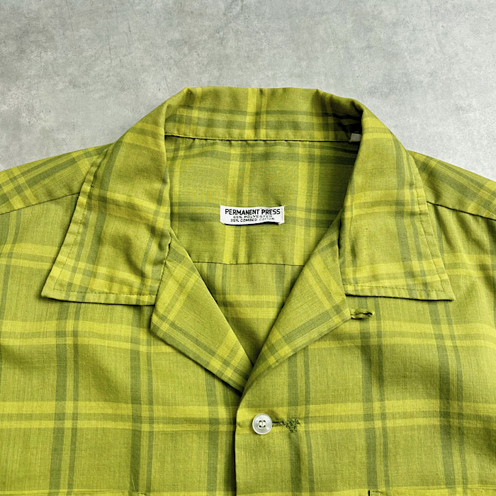 VINTAGE 60's PERMANENT PRESS OPEN COLLAR LONG SLEEVE SHIRT GREEN/L