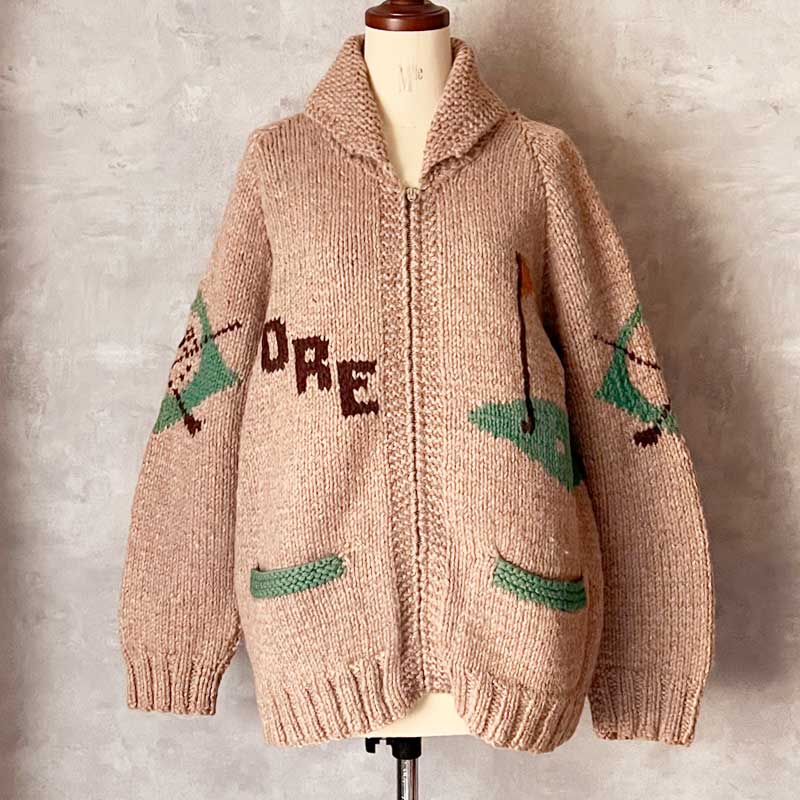 50-60'S Cowichan Golf Pattern Sweater Lightning Zipper 50-60年代