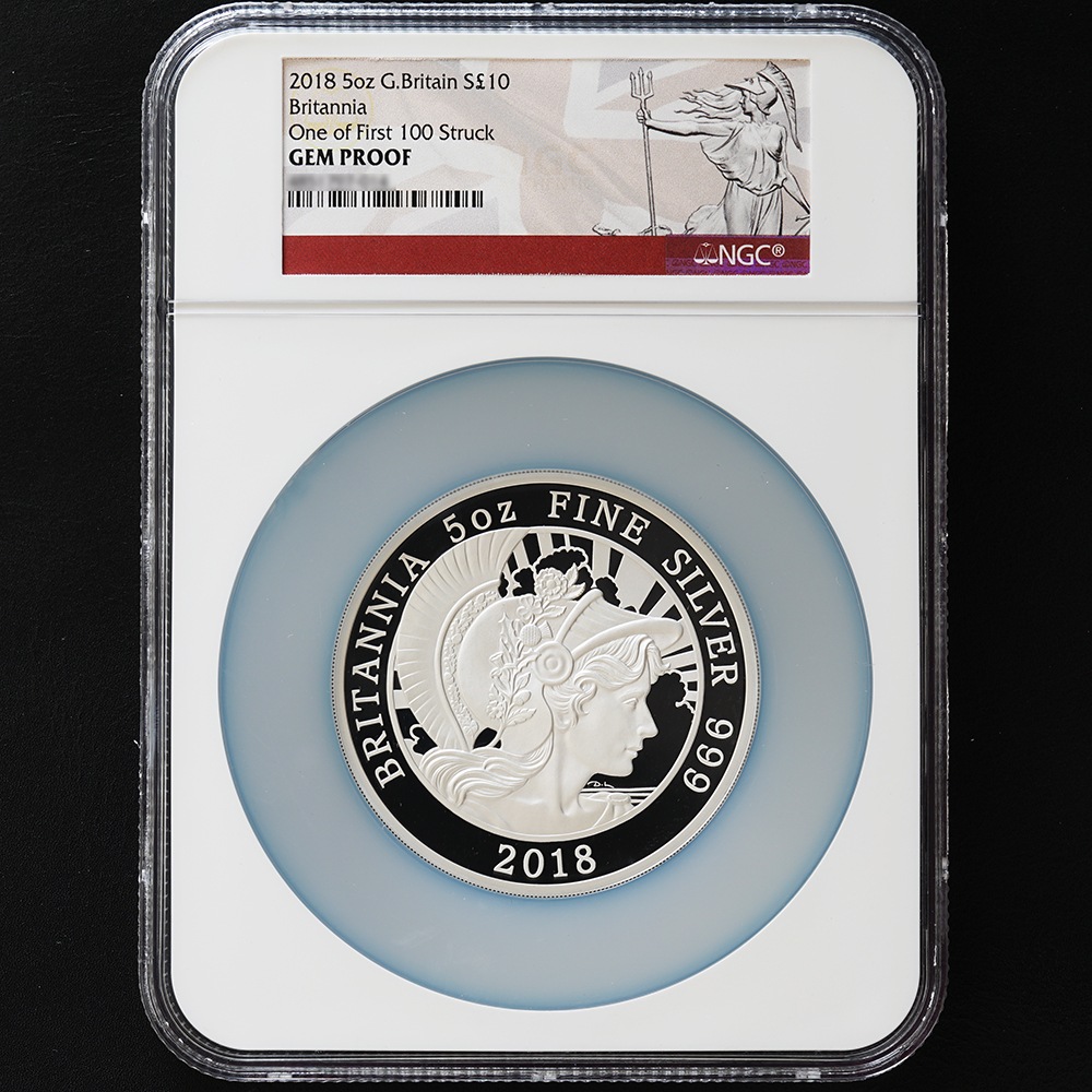 2018年 イギリス ブリタニア 10ポンド 5オンス銀貨 GEM PROOF One of