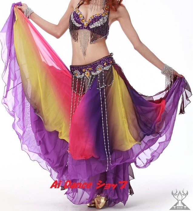 ベリーダンス 衣装 スカート 3段フレアシフォン グラデーション 全9色