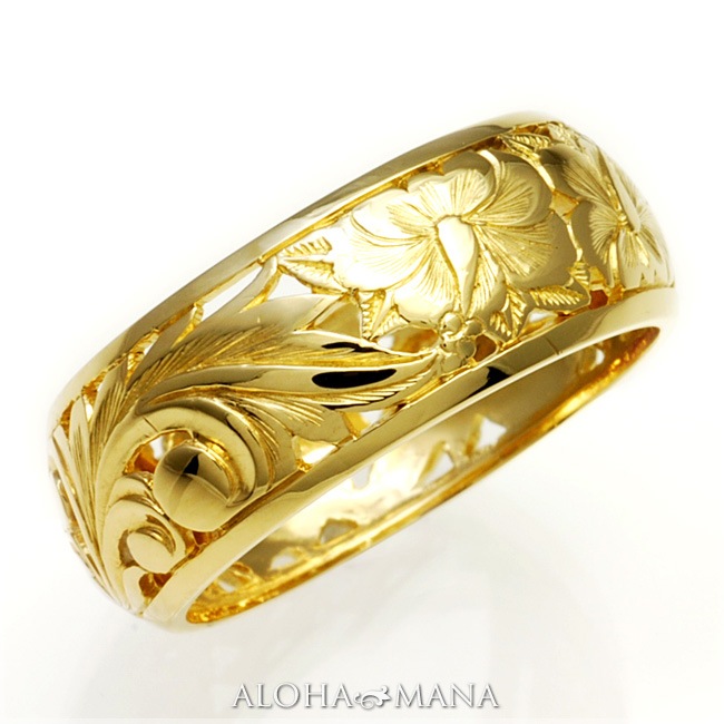 ハワイアンジュエリー 結婚指輪 K14ゴールド ゴールドリング 透かし