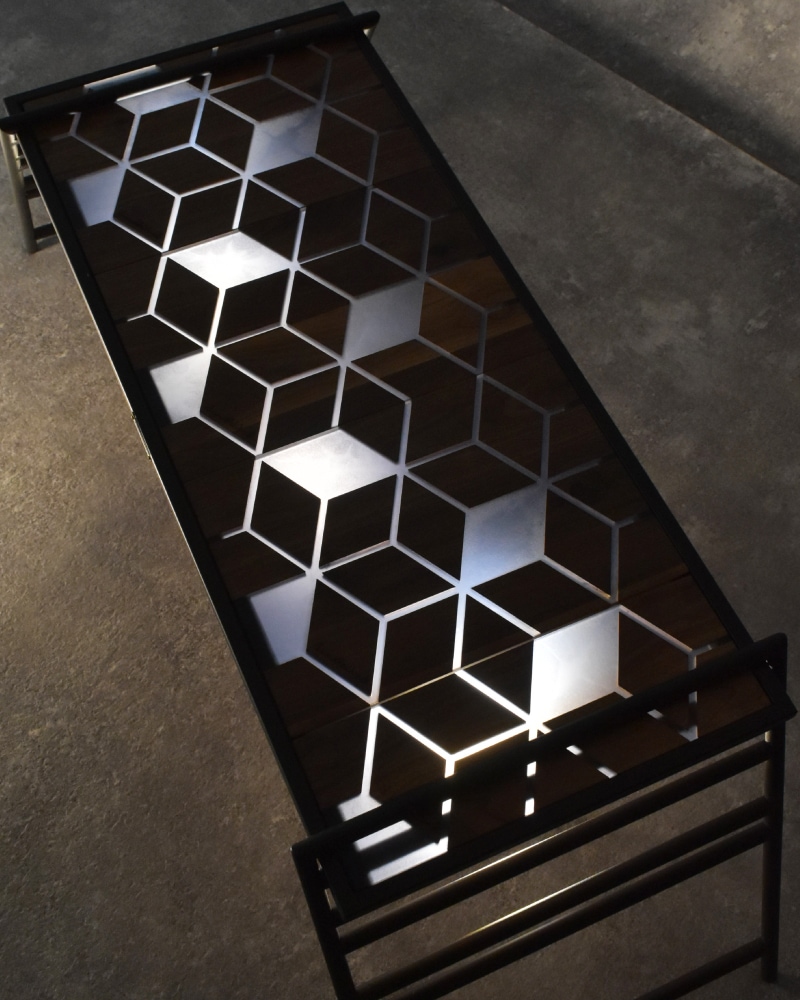 IGT天板 ハーフユニット ウォールナット＆レジン キューブ透かし BLACK