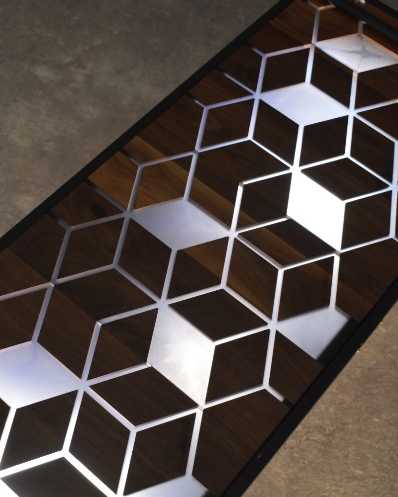 IGT天板 ハーフユニット ウォールナット＆レジン キューブ透かし BLACK