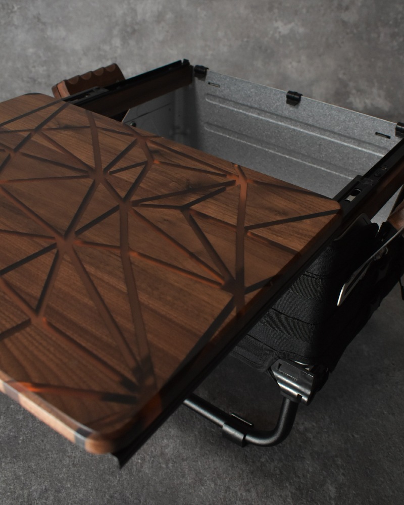 シェルフコンテナ25天板レール付き 三脚天板 ウォールナット＆レジン