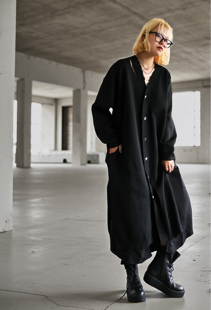 異素材切替 ロングカーディガン レディース ワンピース 送料無料・再