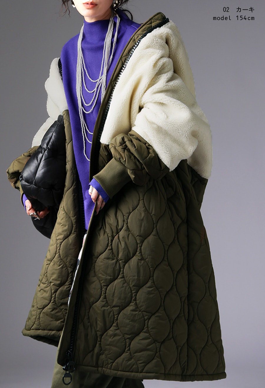 ビッグファスナー ロングコート レディース ボアアウター 送料無料・再