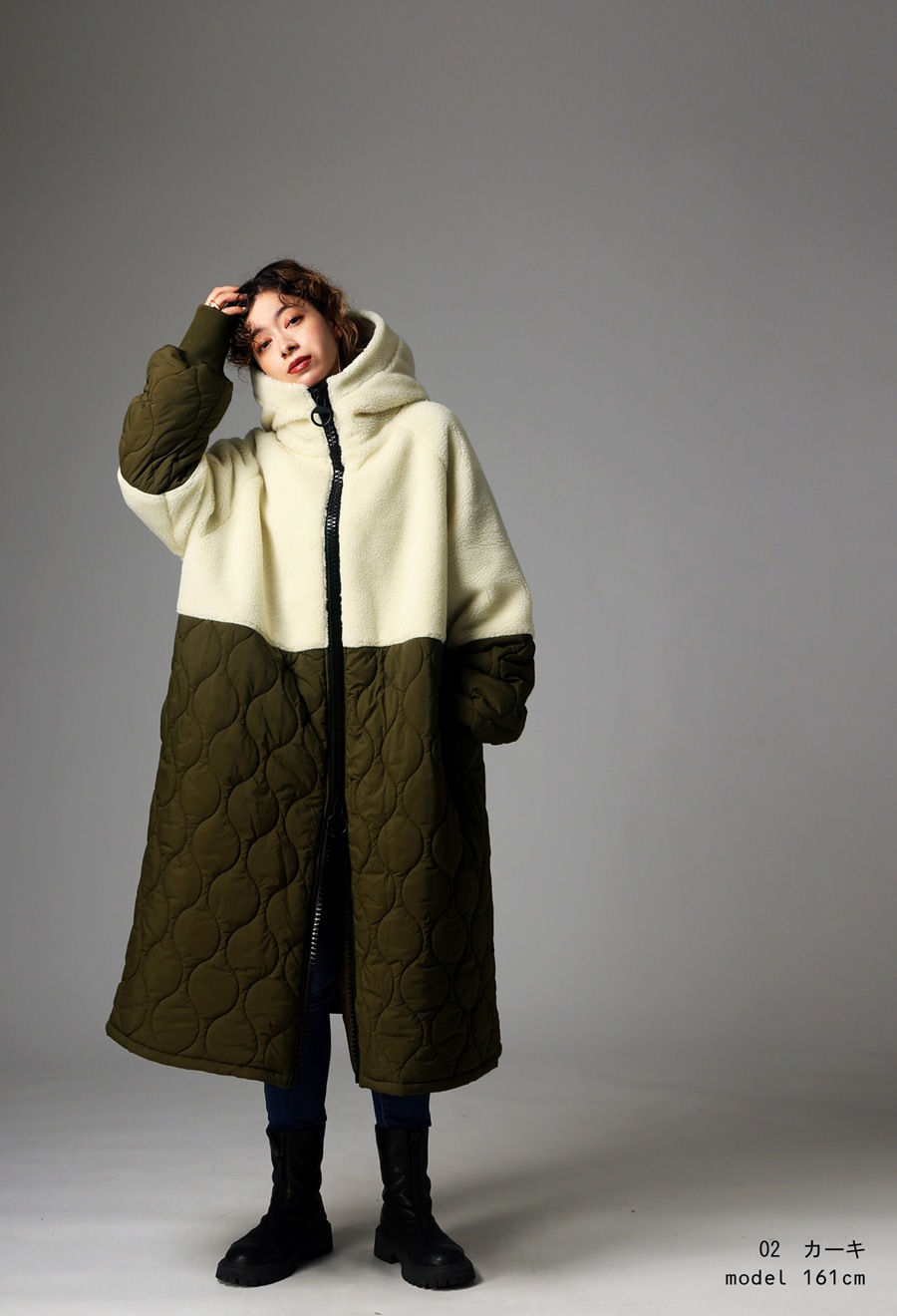 ビッグファスナー ロングコート レディース ボアアウター 送料無料・再