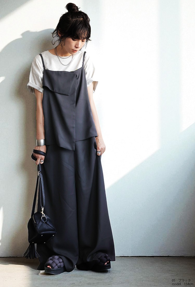 レイヤード風サロペット レディース サロペットパンツ 送料無料・再