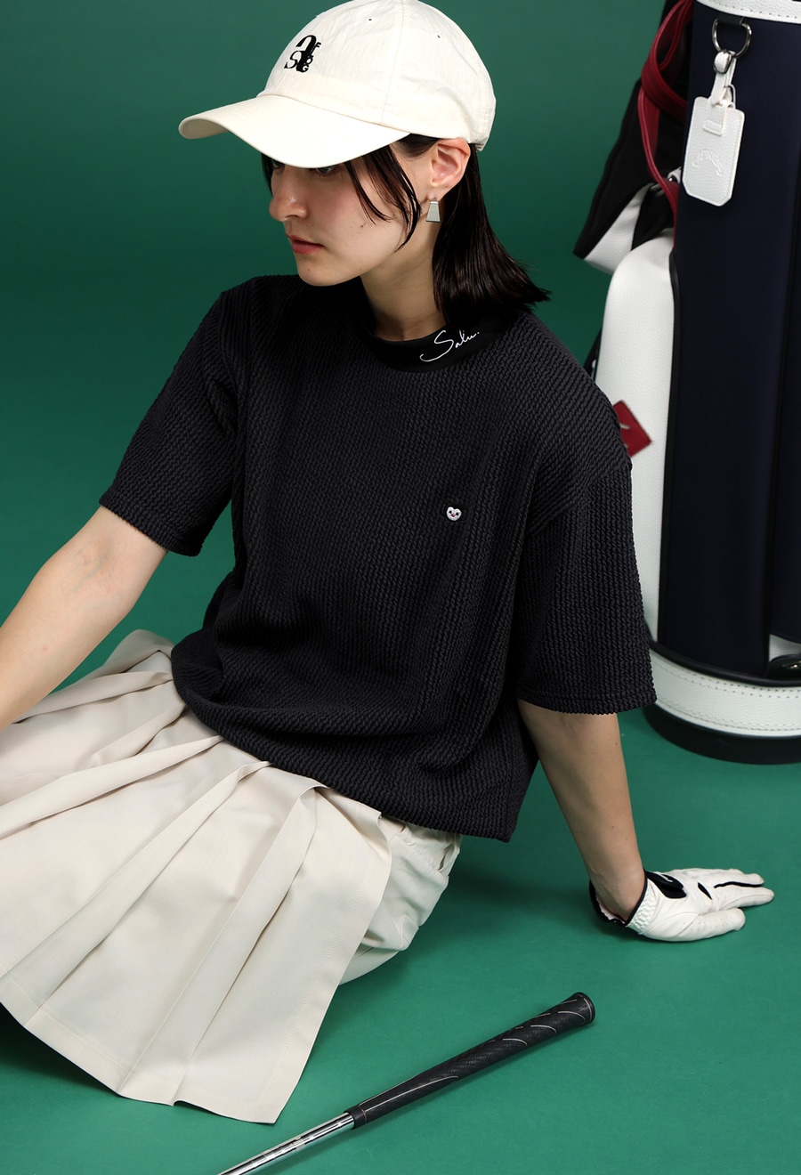 ストライプトップス レディース ゴルフウェア 半袖 送料無料・(500