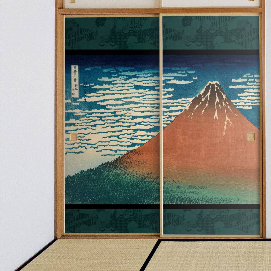 浮世絵 ふすま紙 葛飾 北斎 凱風快晴 2枚1組 水で貼るタイプ 幅91cm×長