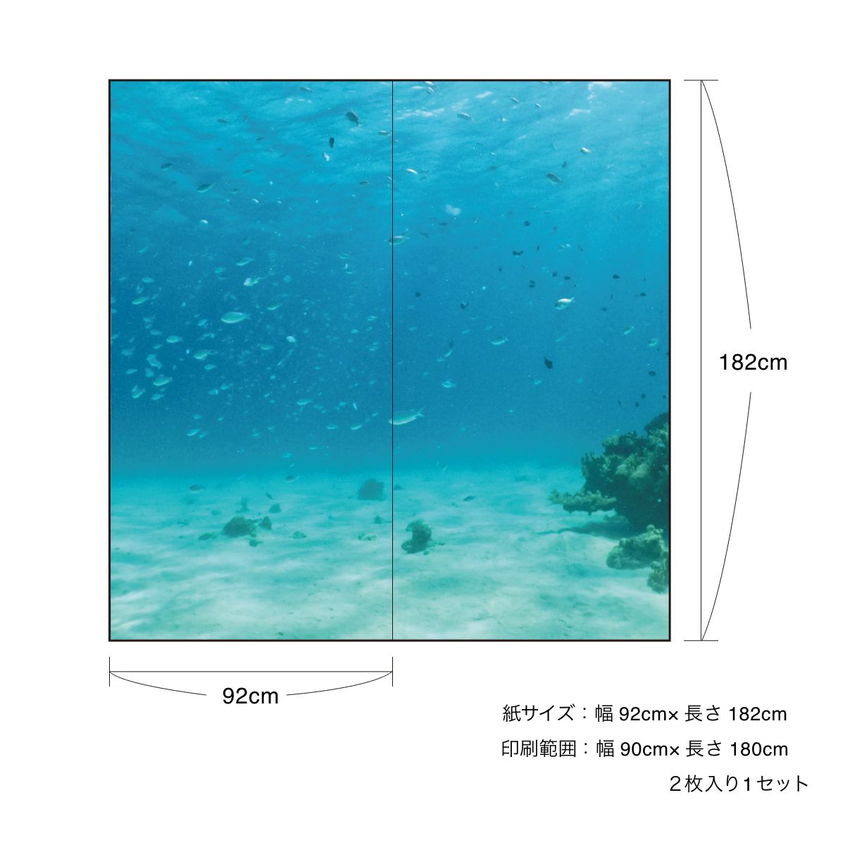 海模様 Seabed 襖紙 92cm×182cm 2枚入り 水貼りタイプ sea-05F