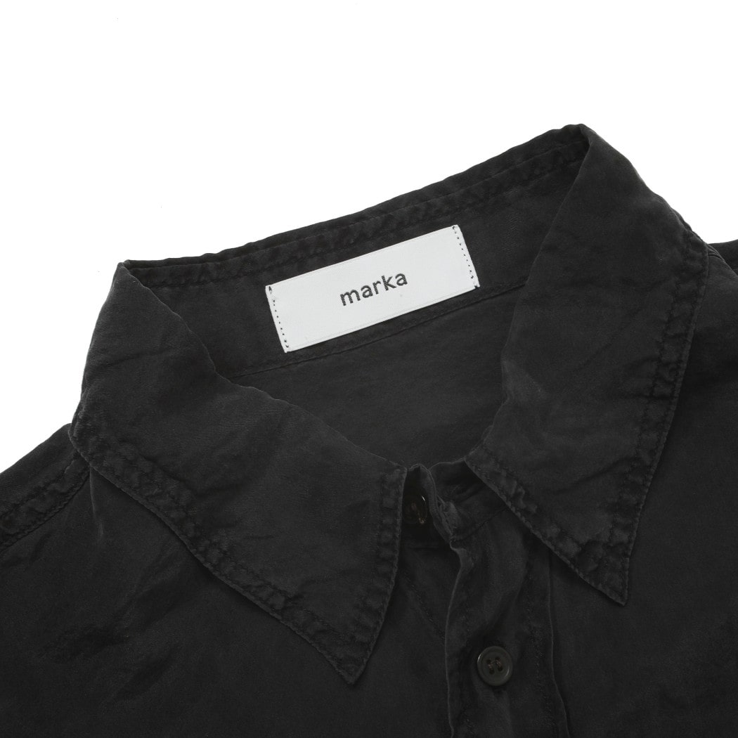 marka 8匁シルク羽二重 シルクワークシャツ ダークネイビー HABUTAE