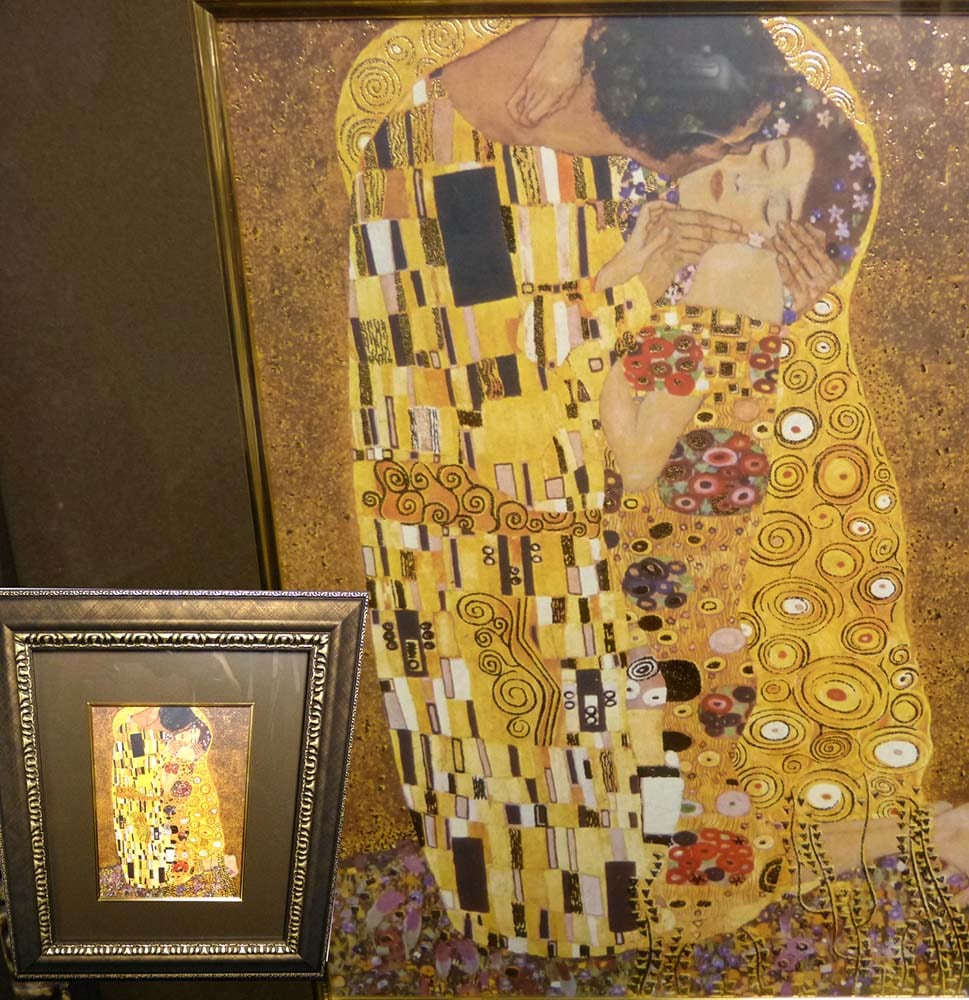 グスタフ・クリムト 「接吻」アートポスター 装飾木製額縁 額装【中古