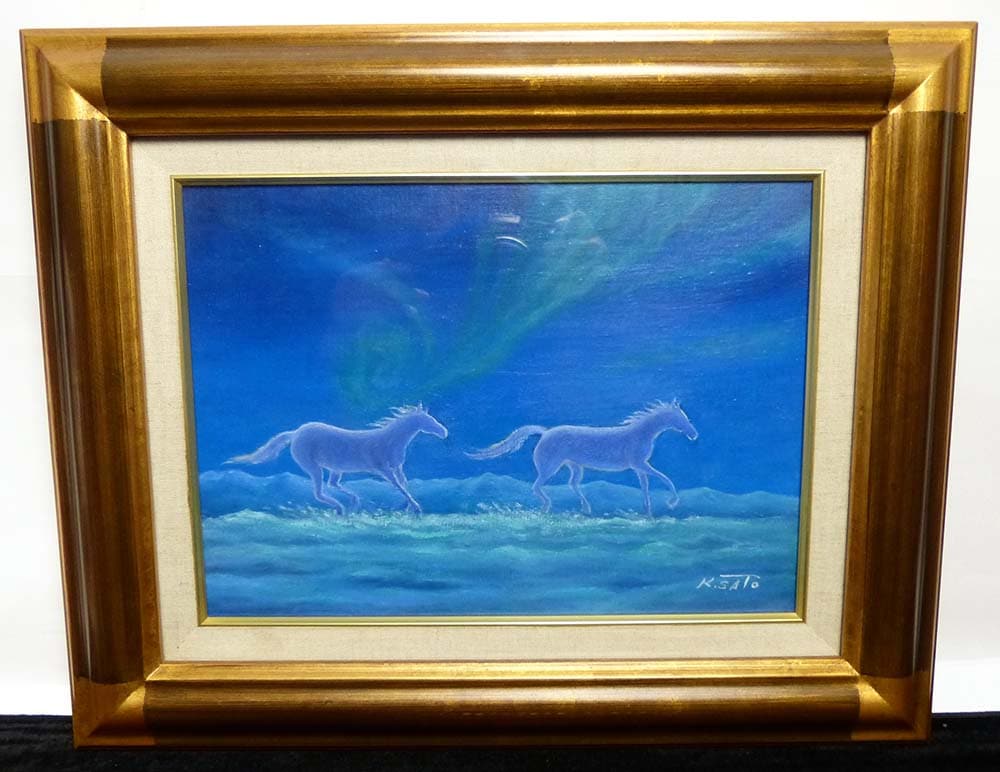K.SAITO作 油彩画 / 馬 / 風景画 F4/4号サイズ【中古】｜インテリア