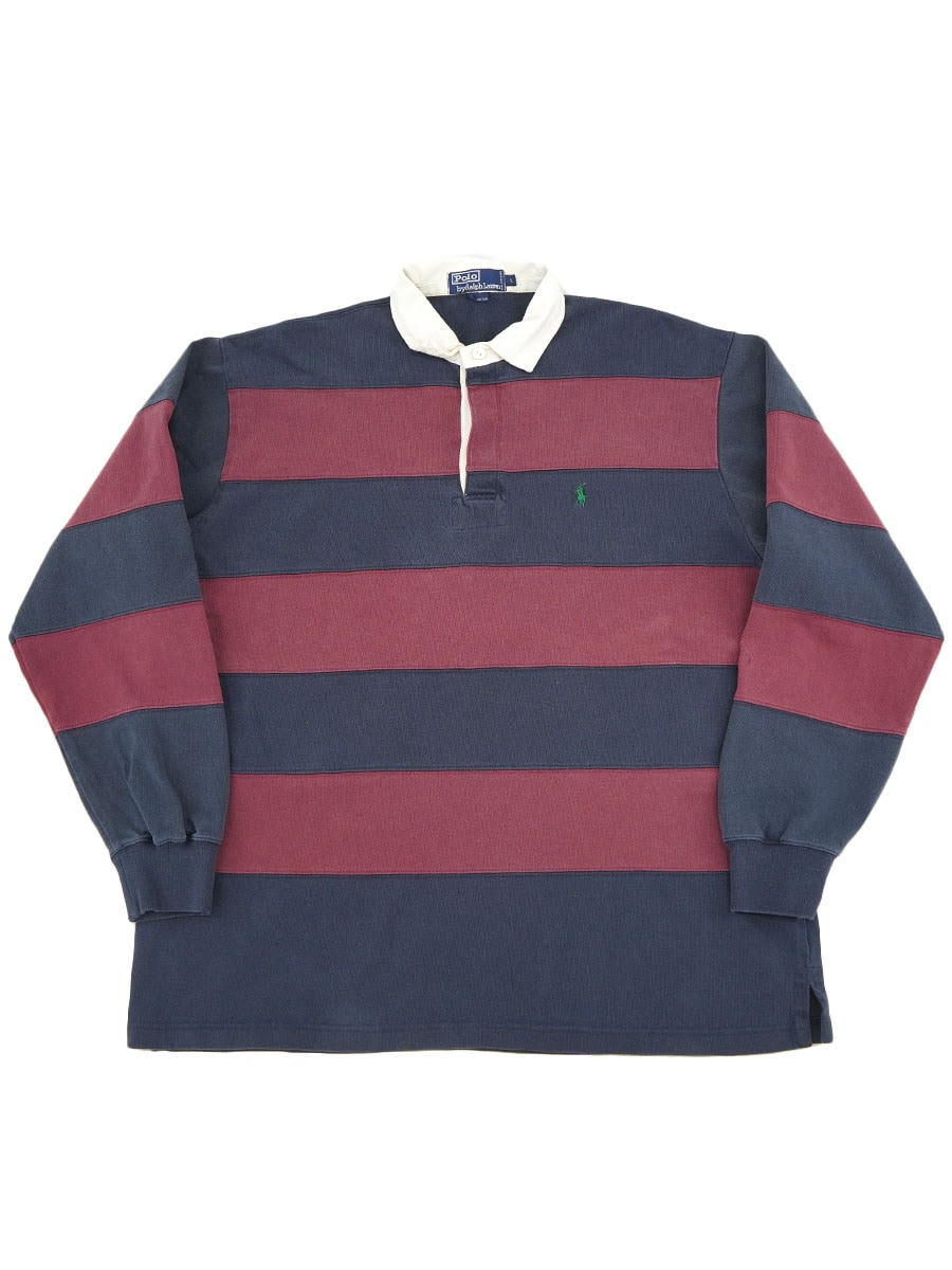 ラルフローレン 太ボーダー ラガーシャツ 表記(L) ネイビー×エンジ