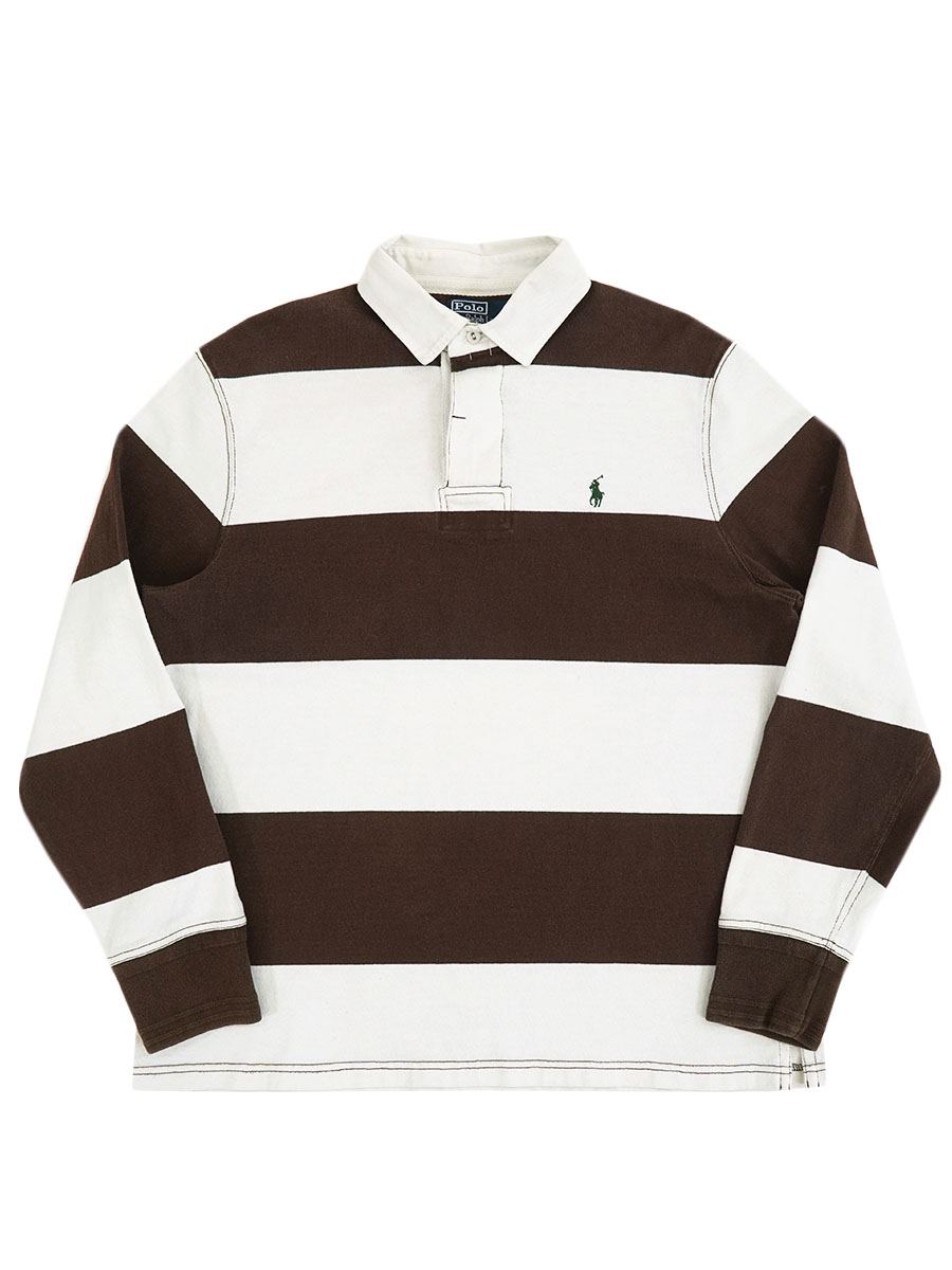 ラルフローレン 太ボーダー 茶x白 ラガーシャツ 表記(L) | すべての