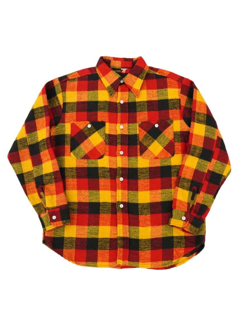 70's BIG YANK 黒赤黄 ブロックチェック フランネルシャツ 実寸(M位