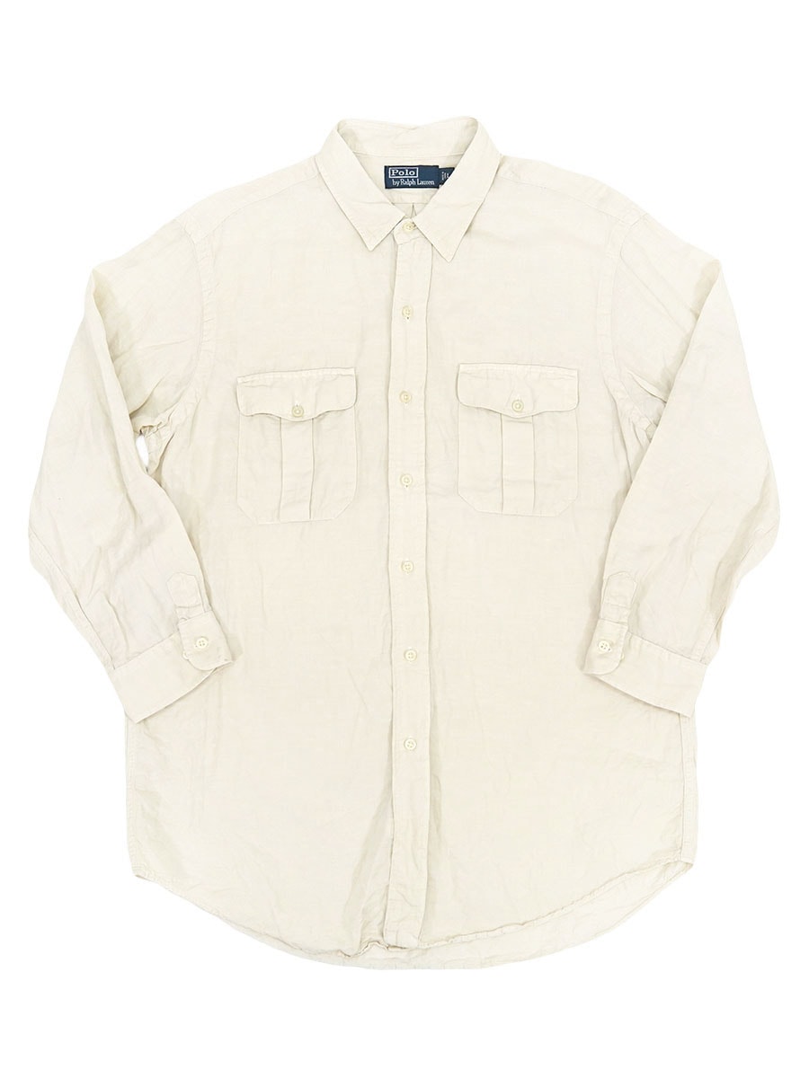 ラルフローレン シルクxリネン L/Sシャツ アイボリー 表記(L) ポニー