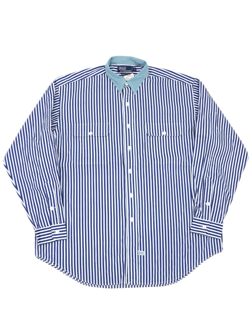 ラルフローレン 青白ストライプ柄 ロングスリーブシャツ 表記(XL
