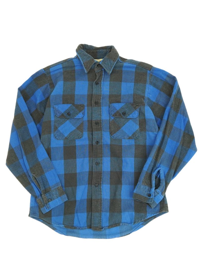70's Trail End 青黒ブロックチェック フランネルシャツ 表記(M) USA製
