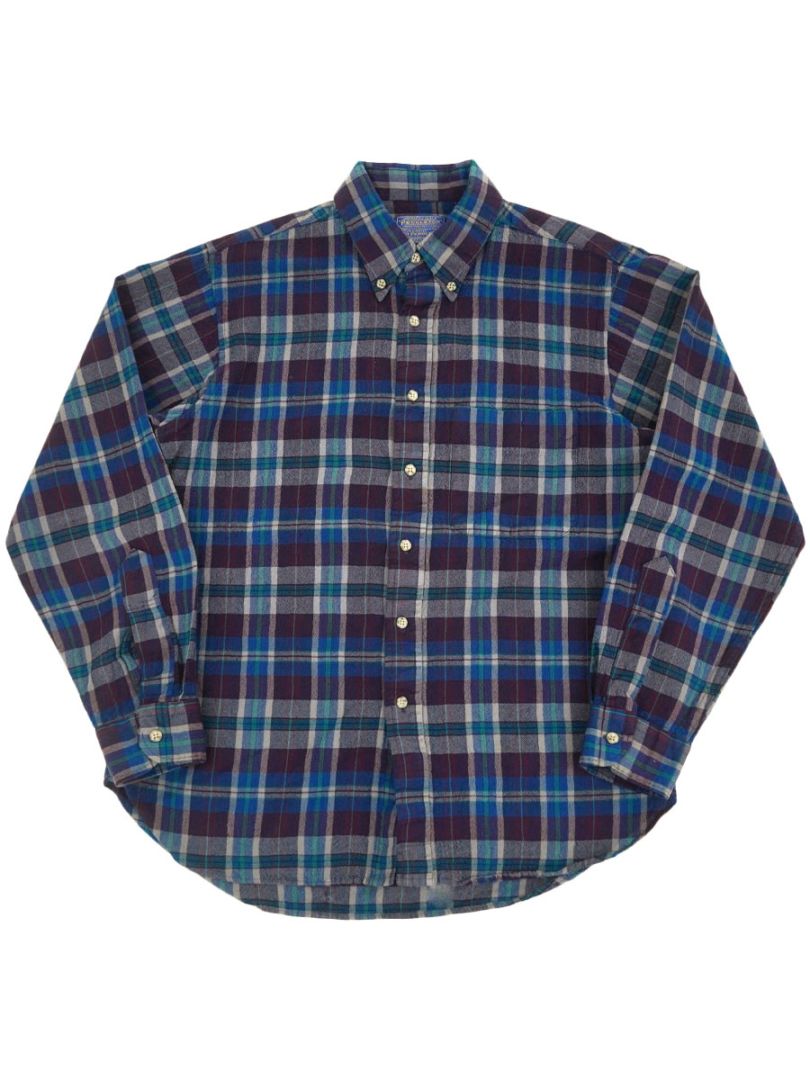 70's ペンドルトン 好配色チェック柄 ボタンダウン ウールシャツ 表記