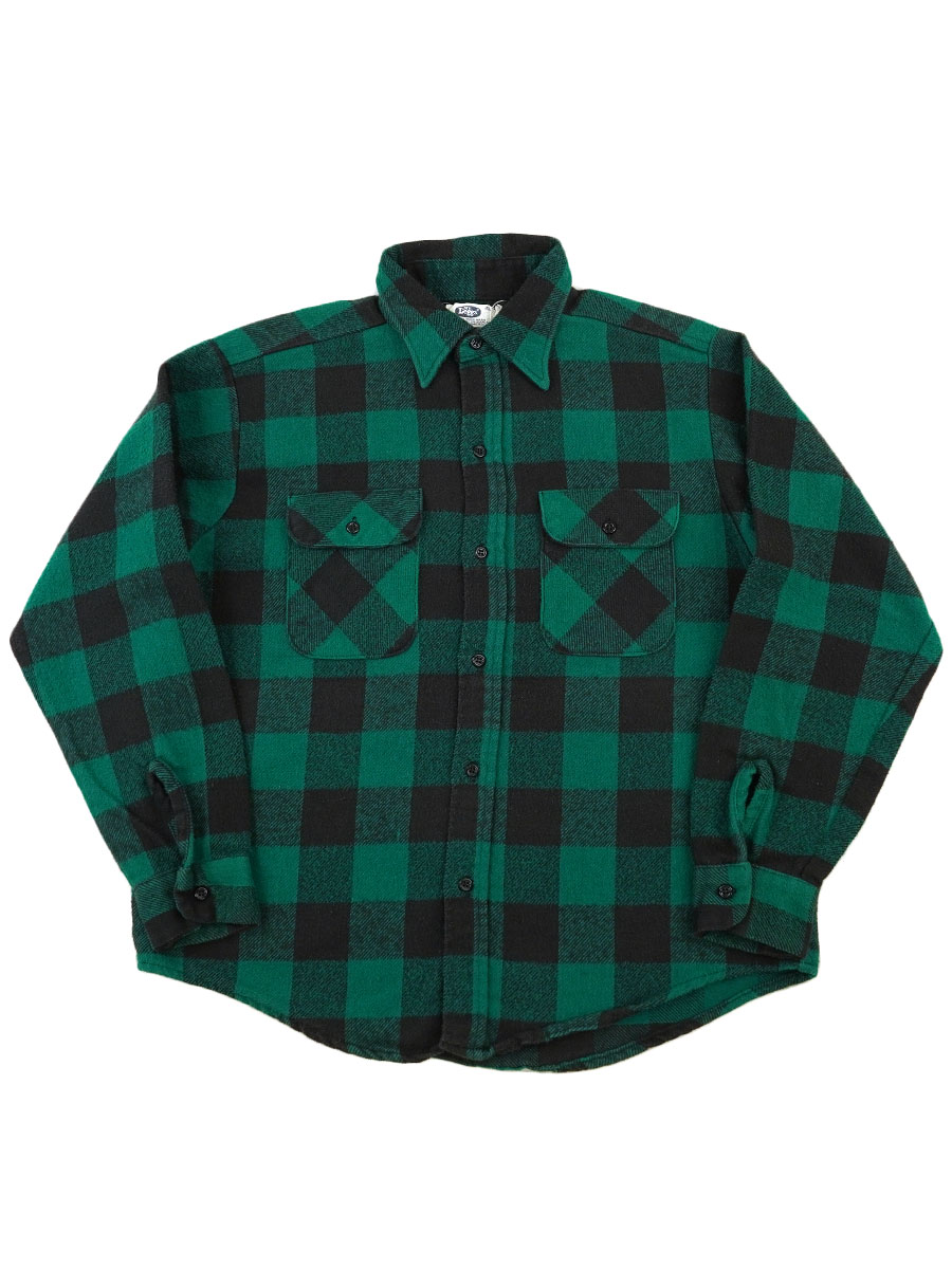 80's Mr.Leggs 黒×緑ブロックチェック フランネルシャツ 表記(XL