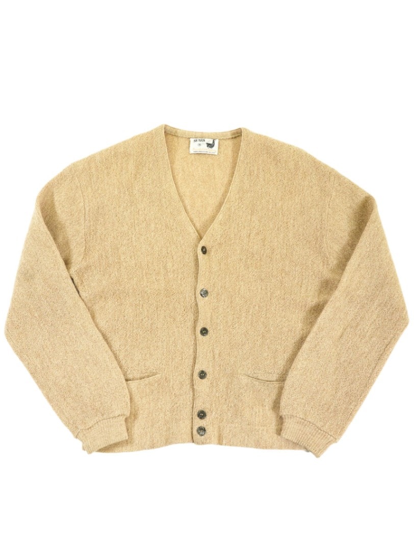 70's SEARS 100％アルパカ ウールカーディガン ベージュ 表記(S