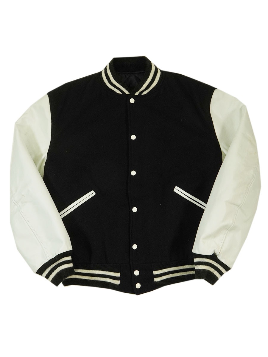 80's BUTWIN バーシティジャケット 無地 ブラックxホワイト 実寸（XL位