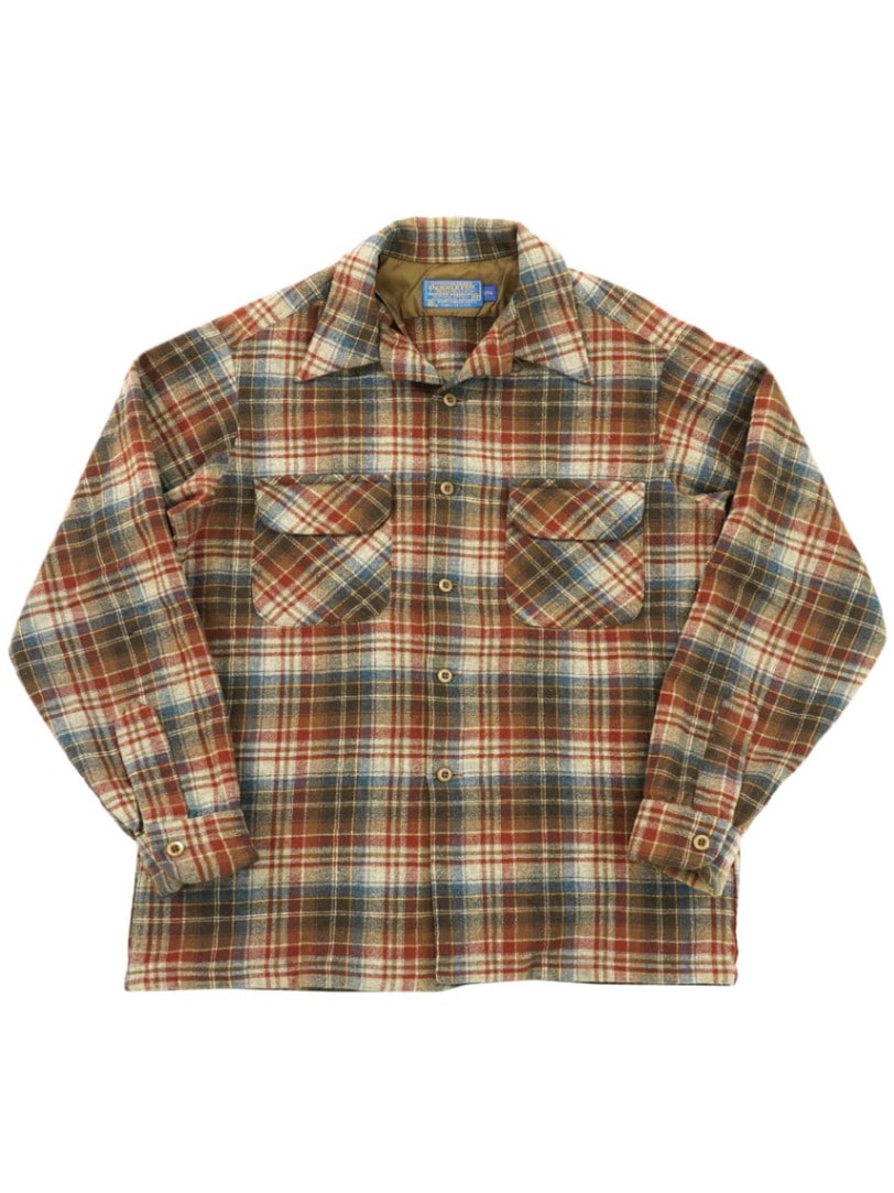80's ペンドルトン 茶ベース 好配色チェック ボードシャツ 表記(M-LONG