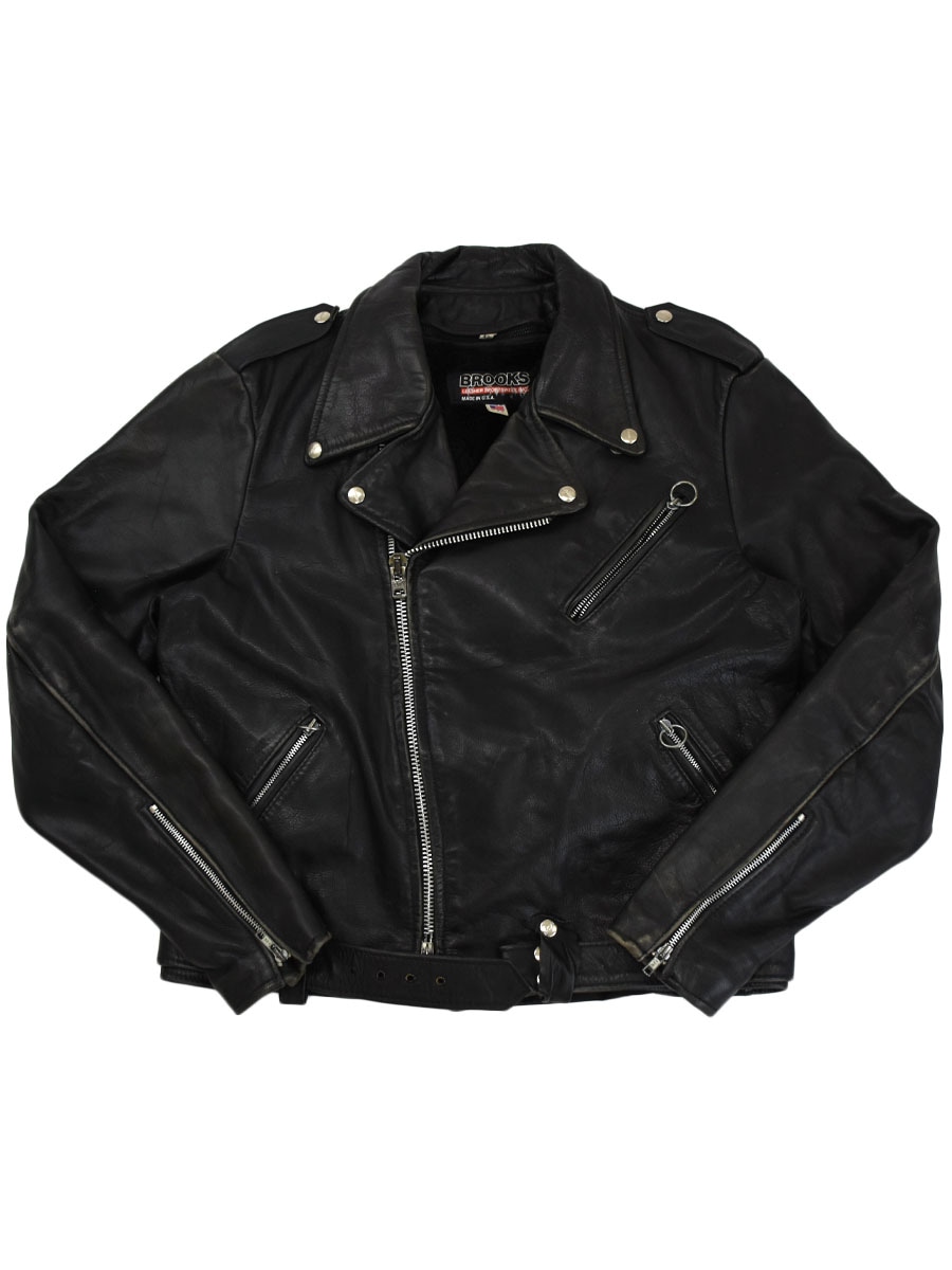 80's BROOKS ライナー付き Wブレスト レザーライダースジャケット