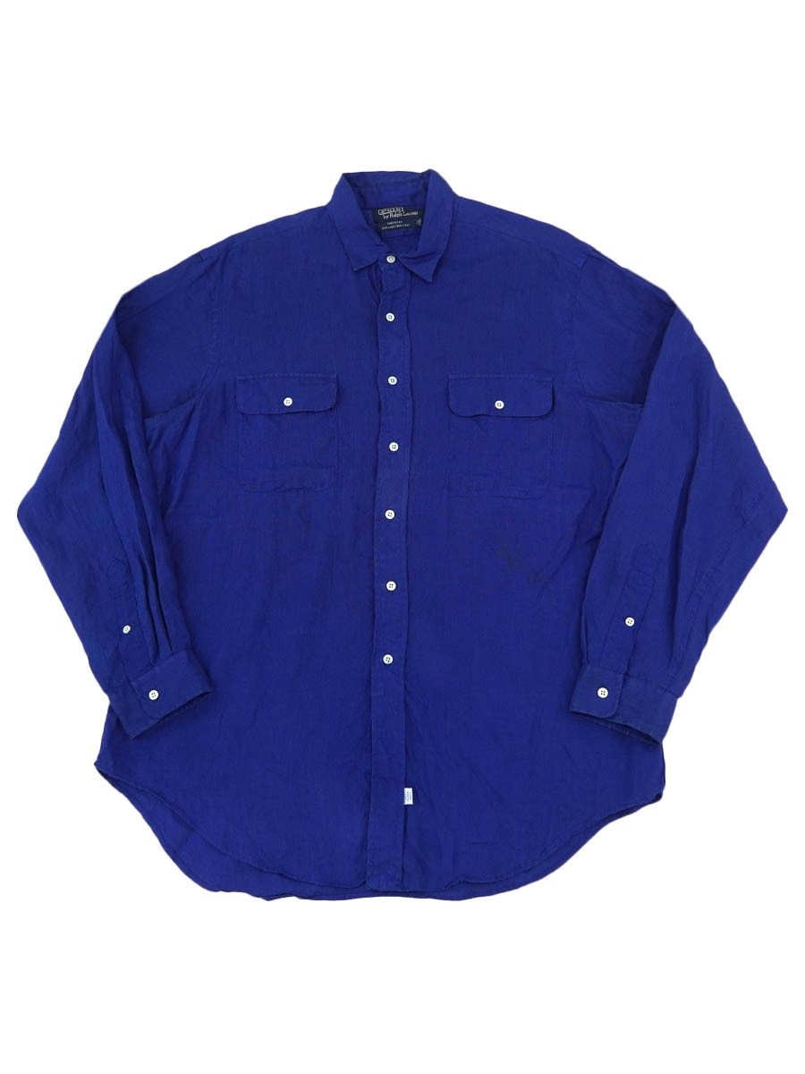 USA製 ラルフローレン 100%リネン ロングスリーブシャツ ブルー 表記