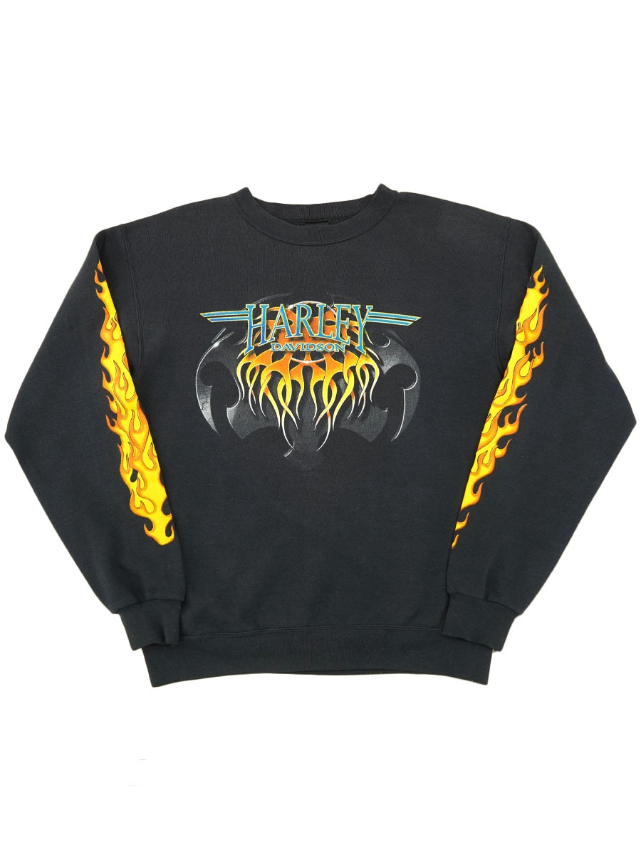 90's H-D ハーレーダヴィッドソン 両面・両袖プリント ファイヤー