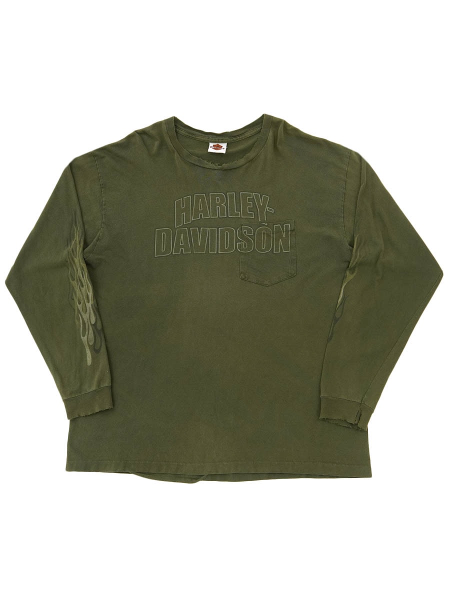 00's HARLEY-DAVISON 両袖ファイヤーパターン ポケ付き ロングスリーブ