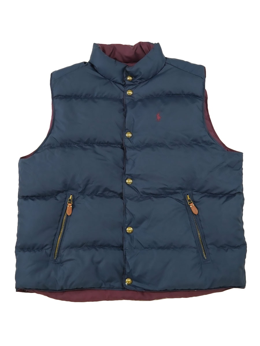 ラルフローレン リバーシブル ダウンベスト ネイビー×ワイン 表記(XL