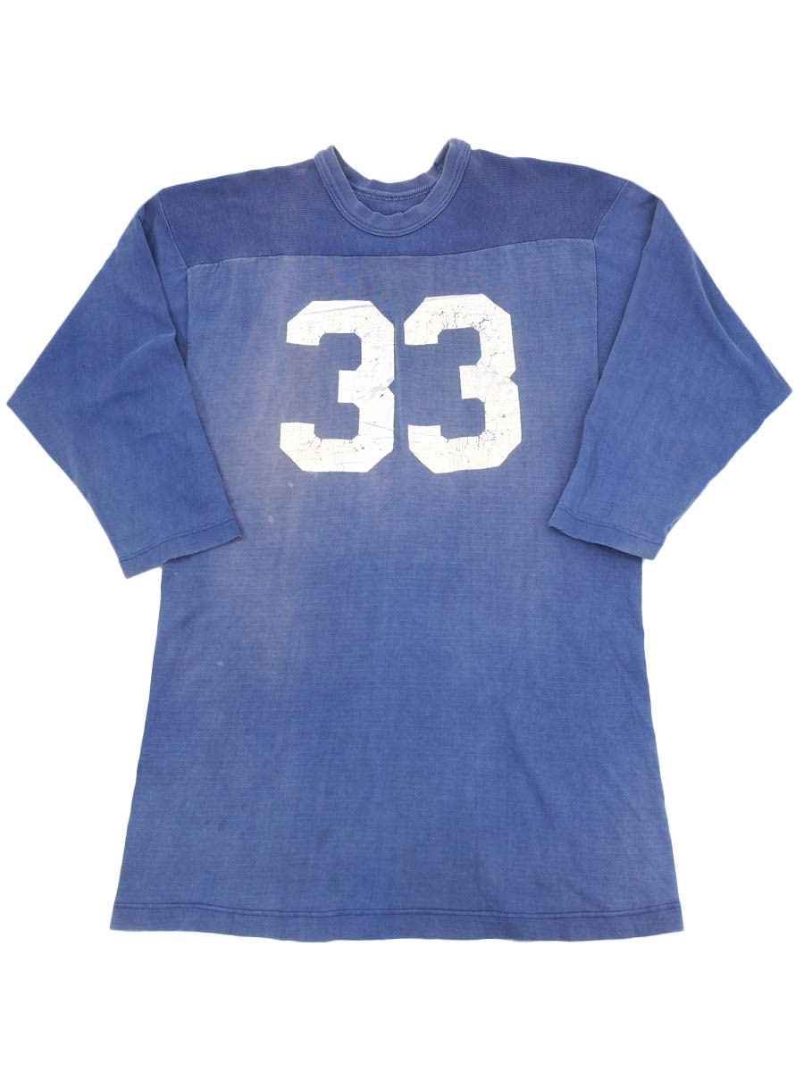 60's～＃33 両面ナンバリング フットボールTシャツ 褪せブルー 実寸(XL