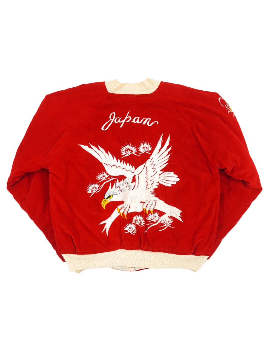 50's ビンテージ 鷹x袖龍 虎x鷹 スカジャン 赤別珍x白サテン 実寸(L位