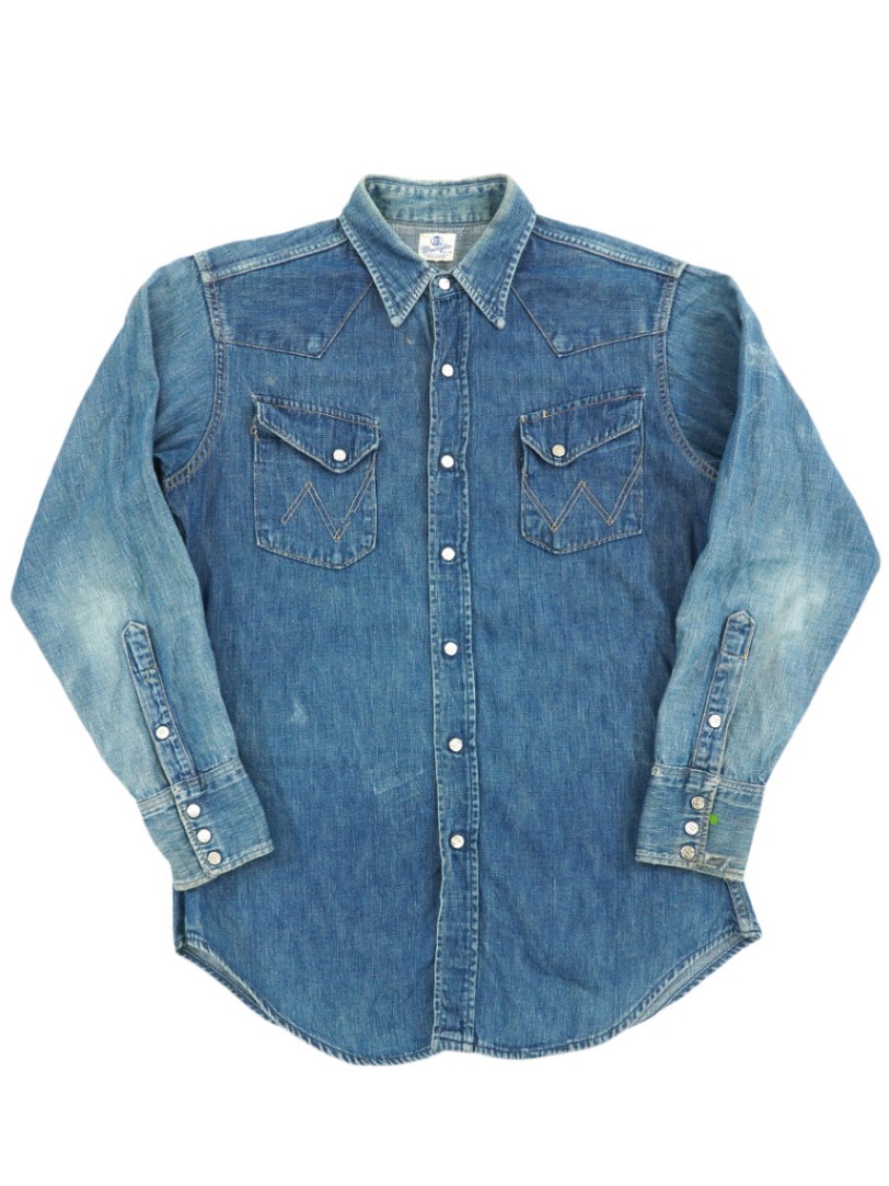 50's～ Wrangler 縦ベル 27MW デニムウエスタンシャツ 表記(15 1/2
