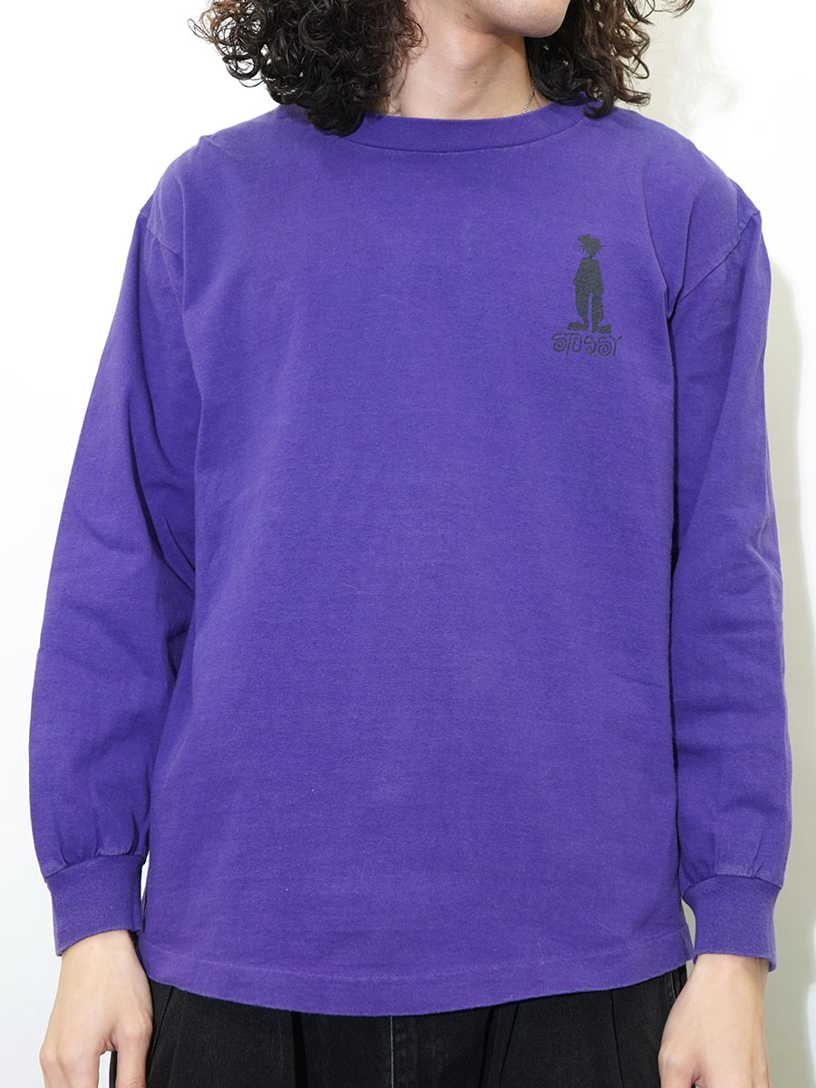 80's 黒タグ STUSSY ''シャドーマン'' ロングスリーブTシャツ パープル