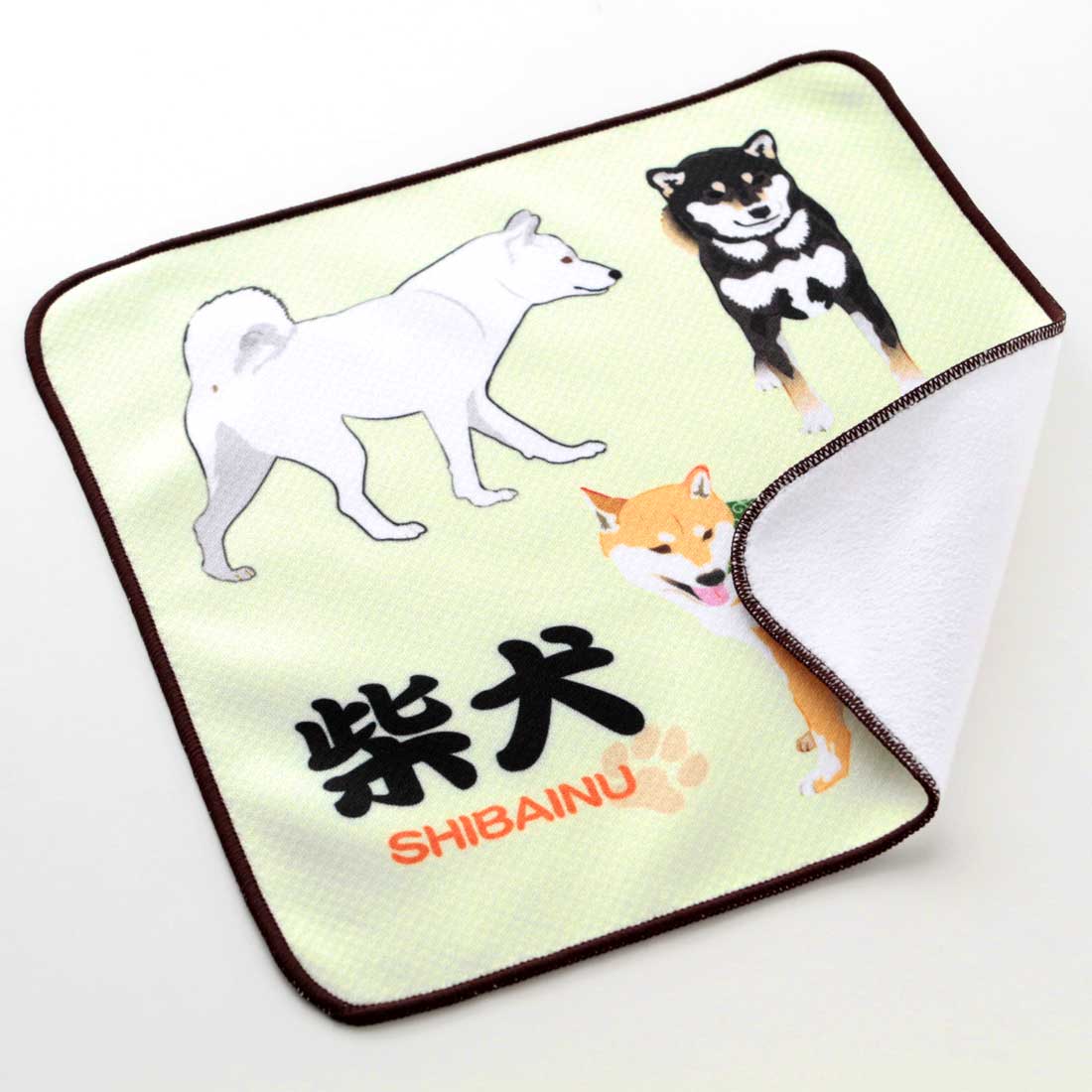 ビーエヌラボ スマホ・メガネ拭き ハンカチ 日本 三匹の柴犬 クリーム