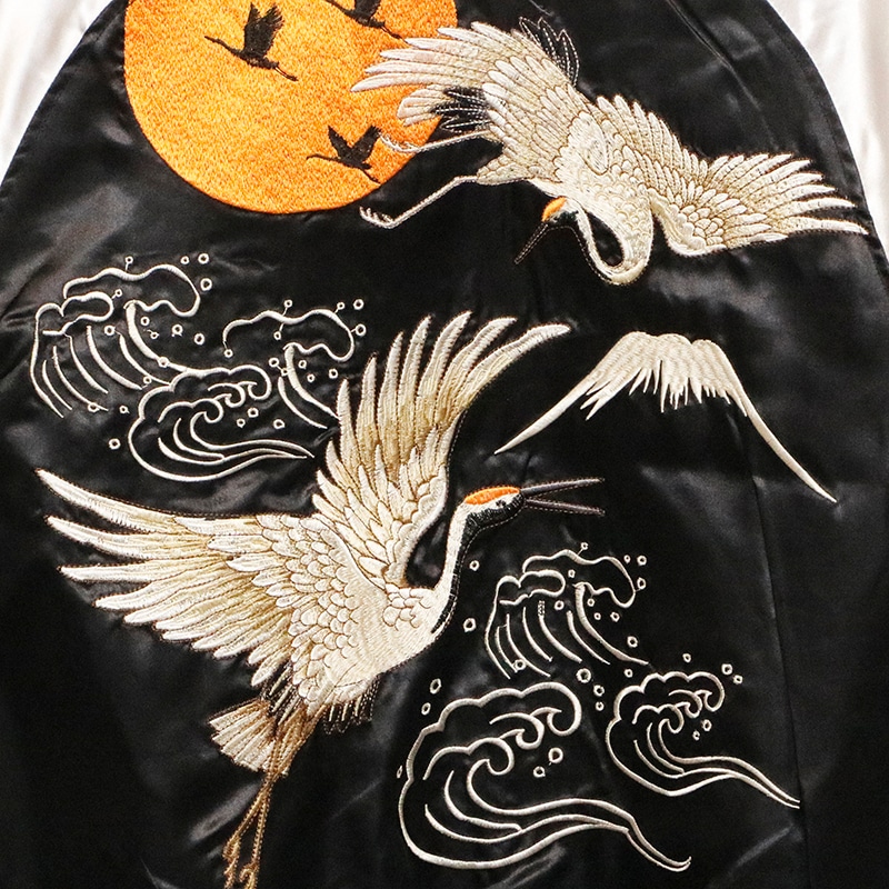 BSCギャラリー京都×朧 満月と鶴 柄 刺繍 和柄 スカジャン（ 9039802