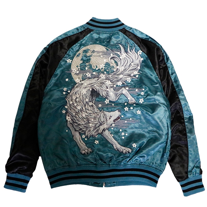 朧 おぼろ 狼 柄 刺繍 和柄 スカジャン （ 9022814 ） | 和柄ブランド