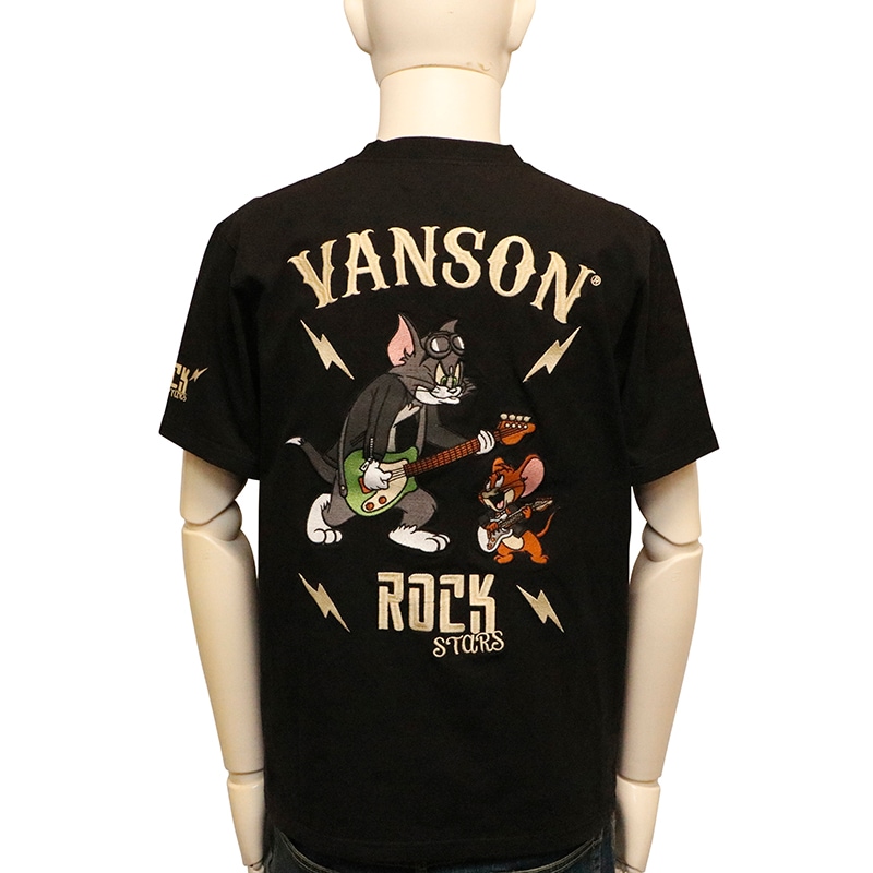 VANSON×トム＆ジェリー ギター×トムとジェリー 刺繍 ベア天 半袖 T