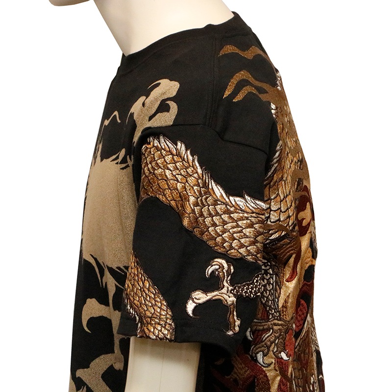 古都古都 × 絡繰魂 粋 月光龍群 柄 刺繍 和柄 半袖Tシャツ （ B242093