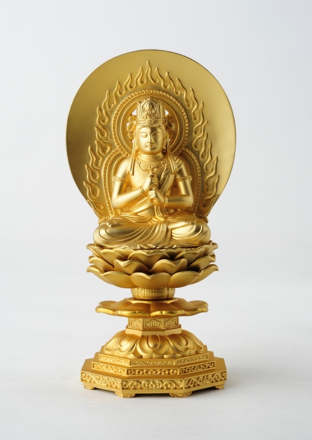 仏像】大日如来 - 合金製 純金メッキ仕上げ 総高15.5cm 高岡銅器