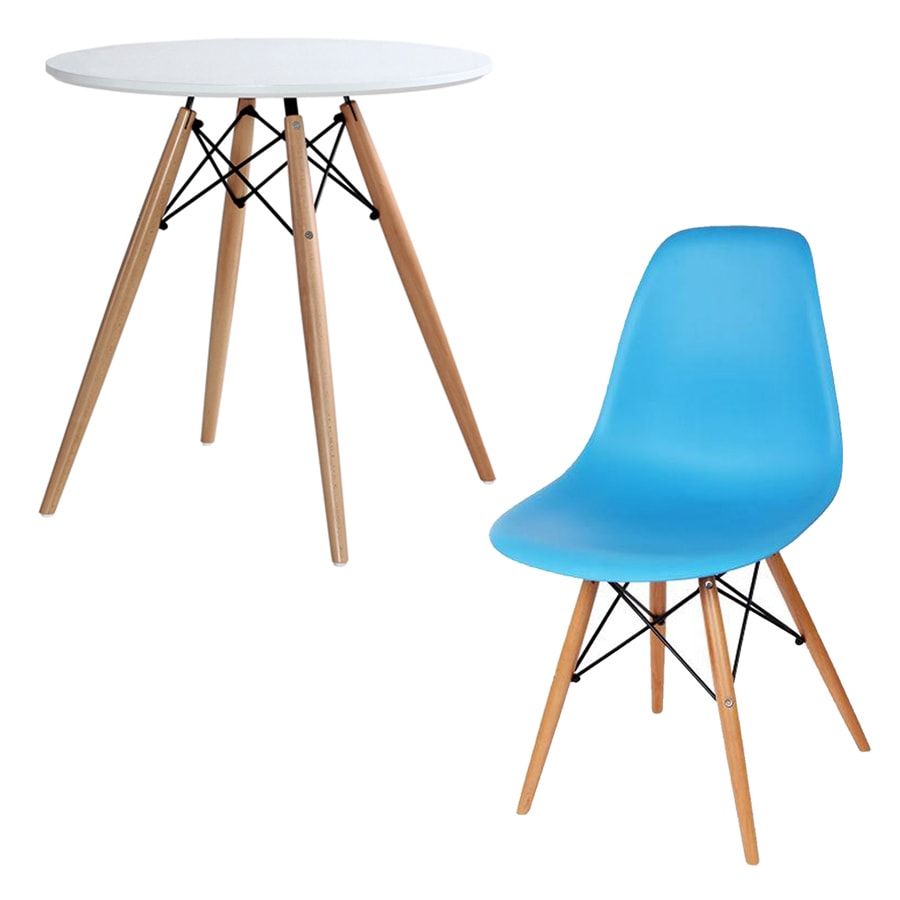 テーブルチェアセット【ラウンドテーブル + シェルチェア】/ 木脚 2点