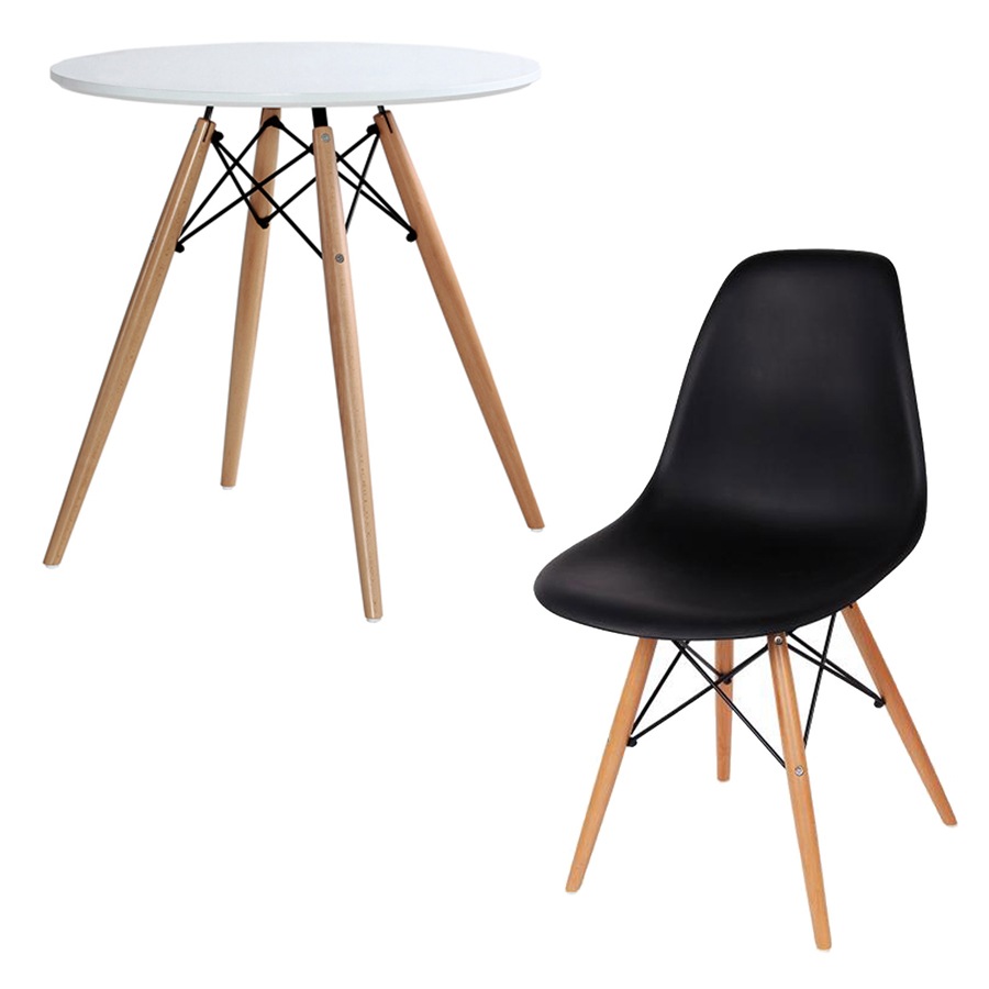 テーブルチェアセット【ラウンドテーブル + シェルチェア】/ 木脚 2点