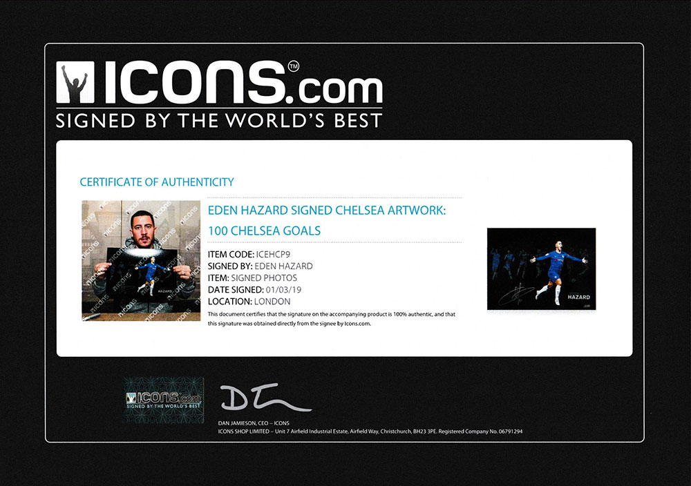 エデン・アザール チェルシー 100 ゴール 直筆サインフォト 額装 Eden